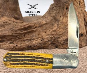 Queen #60 Barlow 1 Blade Winterbottom Bone Handles Aluminum Frame Knife (161)