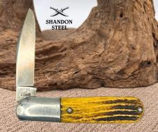 Queen #60 Barlow 1 Blade Winterbottom Bone Handles Aluminum Frame Knife (161)