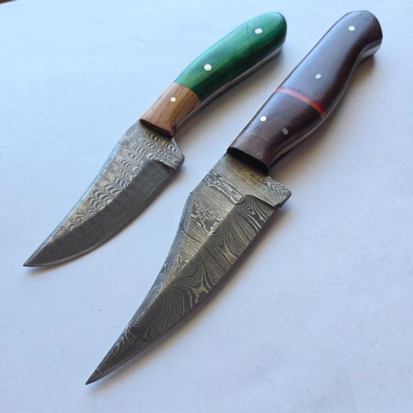 Lot of 2 Damascus Steel Fixed Blade Hunting Knives Upswept Bowie Sheaths EDC Lot of 2 Damascus Steel Fixed Blade Hunting Knives Upswept Bowie Sheaths EDC