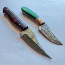 Lot of 2 Damascus Steel Fixed Blade Hunting Knives Upswept Bowie Sheaths EDC