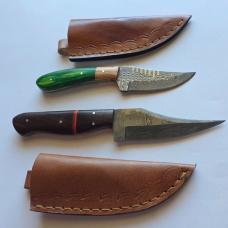 Lot of 2 Damascus Steel Fixed Blade Hunting Knives Upswept Bowie Sheaths EDC