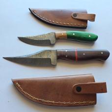 Lot of 2 Damascus Steel Fixed Blade Hunting Knives Upswept Bowie Sheaths EDC