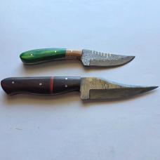 Lot of 2 Damascus Steel Fixed Blade Hunting Knives Upswept Bowie Sheaths EDC