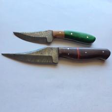 Lot of 2 Damascus Steel Fixed Blade Hunting Knives Upswept Bowie Sheaths EDC