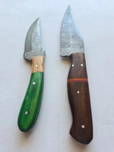 Lot of 2 Damascus Steel Fixed Blade Hunting Knives Upswept Bowie Sheaths EDC