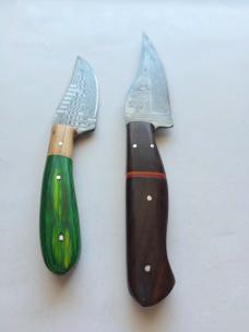 Lot of 2 Damascus Steel Fixed Blade Hunting Knives Upswept Bowie Sheaths EDC