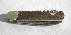 NOS HUBERTUS SOLINGEN GERMANY 4-1/8" STAG SPORT FOLDER, MASTER BLADE, GUTTING BLADE & CORKSCREW