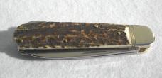 NOS HUBERTUS SOLINGEN GERMANY 4-1/8" STAG SPORT FOLDER, MASTER BLADE, GUTTING BLADE & CORKSCREW
