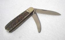 NOS HUBERTUS SOLINGEN GERMANY 4-1/8" STAG SPORT FOLDER, MASTER BLADE, GUTTING BLADE & CORKSCREW