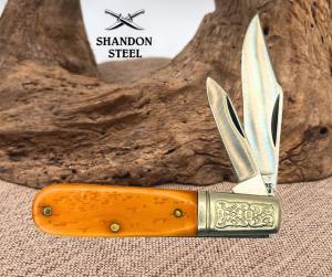 USA SCHRADE 206 BARLOW Orange POCKET KNIFE  USA  CARBON STEEL  TWO  BLADES 179