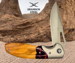 Wood Resin Drop Point Folding Flipper EDC Pocket Knife w Deep Carry Clip 164
