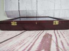 Vintage Wooden Knife Display Case Shadow Box – Glass Top Lid with Blue Felt Lining