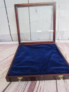 Vintage Wooden Knife Display Case Shadow Box – Glass Top Lid with Blue Felt Lining