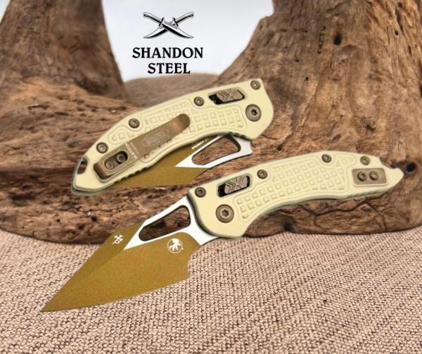 Microtech Manual M-Stitch Mini Frag Champagne Gold Aluminum 169MRL-1FRCG-C19Z Microtech Manual M-Stitch Mini Frag Champagne Gold Aluminum 169MRL-1FRCG-C19Z