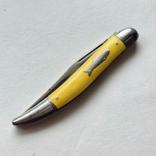 Vintage Imperial USA Toothpick Pocket Knife Yellow Fish Shield Single Blade 5"