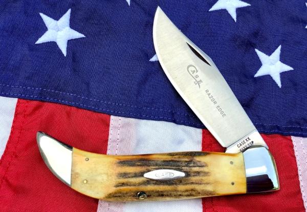 Case xx 1976 Razor Edge Clasp Knife w/ Grey Etch w/ Great Stag Handles MDL# 5172 SSP Case xx 1976 Razor Edge Clasp Knife w/ Grey Etch w/ Great Stag Handles MDL# 5172 SSP