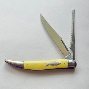 Vintage Imperial Prov USA 2 Blade Fish Knife Fishing Pocket Tool Yellow Scales