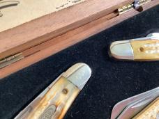 Case xx Rare Wrangler Stockman Collection. Set 0002. Torched Bone Handles +Roman Numerial Tang stamp