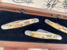 Case xx Rare Wrangler Stockman Collection. Set 0002. Torched Bone Handles +Roman Numerial Tang stamp