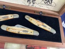 Case xx Rare Wrangler Stockman Collection. Set 0002. Torched Bone Handles +Roman Numerial Tang stamp