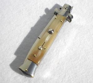 NEW FRANK BELTRAME 9" BEAUTIFUL HONEY HORN SCALES BAYONET BLADE ITALIAN STILETTO MANIAGO ITALY