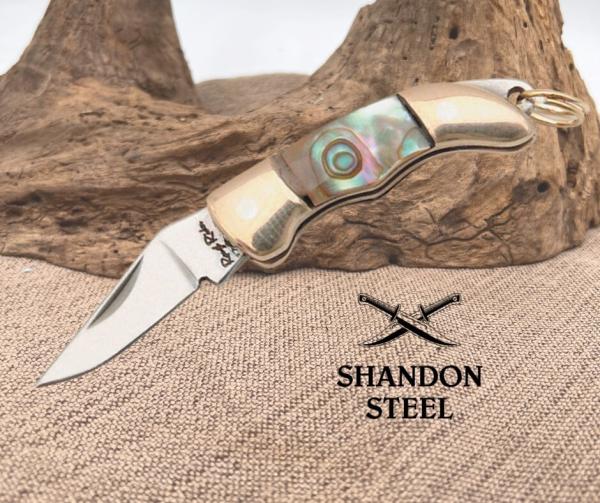 Rough Rider 1" Miniature Folder Abalone Handle w/Loop for Necklace/Keyring RR174