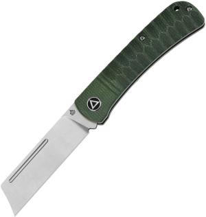 QSP Hedgehog Green Micarta Slipjoint 14C28N amp Dark Brown Leather Sheath