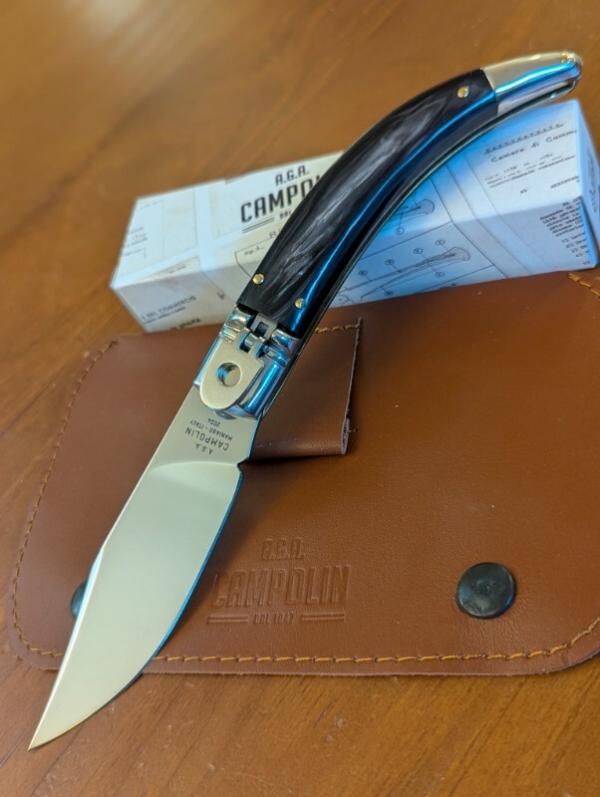 NIB AGA CAMPOLIN DIANA LEVERLOCK AUTO IN SMOKY BLACK BRAZILIAN HORN WITH BOX AND BROWN SHEATH NIB AGA CAMPOLIN DIANA LEVERLOCK AUTO IN SMOKY BLACK BRAZILIAN HORN WITH BOX AND BROWN SHEATH