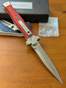 NIB AGA CAMPOLIN ZERO RED COLORED ALUMINUM, POLISHED DAGGER BLADE & BOLSTERS