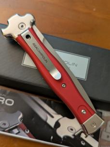 NIB AGA CAMPOLIN ZERO RED COLORED ALUMINUM, POLISHED DAGGER BLADE & BOLSTERS