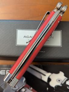 NIB AGA CAMPOLIN ZERO RED COLORED ALUMINUM, POLISHED DAGGER BLADE & BOLSTERS