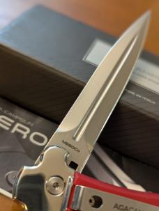 NIB AGA CAMPOLIN ZERO RED COLORED ALUMINUM, POLISHED DAGGER BLADE & BOLSTERS