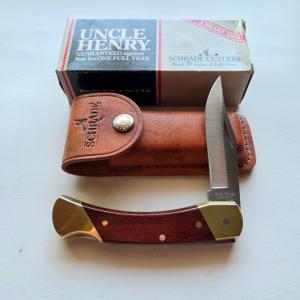 Vintage Schrade USA Uncle Henry LB7 Bear Claw Lockback Hunting Knife Box Sheath NIB
