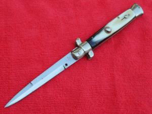 Antique 1950s 9quot Italian automatic switchblade Stiletto knife Brazilian horn Bayonet blade AampK