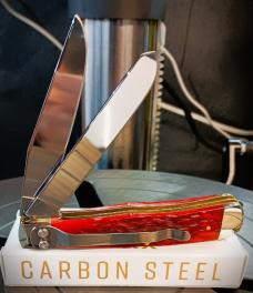 2025 Case XX 6254C Trapper W/Clip Dark Red Bone Peach Seed Jig Carbon Steel