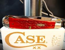 2025 Case XX 6254C Trapper W/Clip Dark Red Bone Peach Seed Jig Carbon Steel