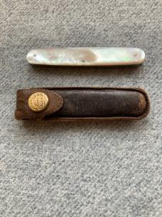 Vintage SPECTACULAR! O-V-B, HIBBARD SPENCER BARTLETT, Etched, "DeLuxe", 4-Blade, MOP Pocket Knife