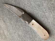 Vintage BRAD DUNCAN, Full-Dress Whiplash Pattern, Mother-of-Pearl Handle, Damascus Custom Knife