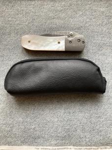 Vintage BRAD DUNCAN, Full-Dress Whiplash Pattern, Mother-of-Pearl Handle, Damascus Custom Knife