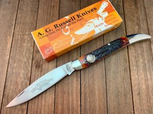 AG Russell Large Texas Toothpick Texas Ranger Commemorative 2003 European Red Deer Jigged Bone