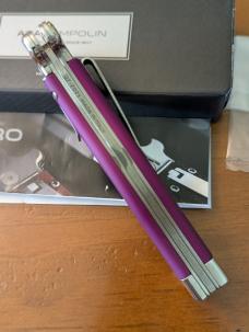 NEW 23CM 9 INCH AGA CAMPOLIN "ZERO" ANODIZED VIOLA ALUMINIUM POLISHED DAGGER BLADE AUTOMATIC 