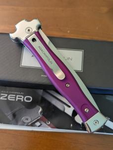 NEW 23CM 9 INCH AGA CAMPOLIN "ZERO" ANODIZED VIOLA ALUMINIUM POLISHED DAGGER BLADE AUTOMATIC 
