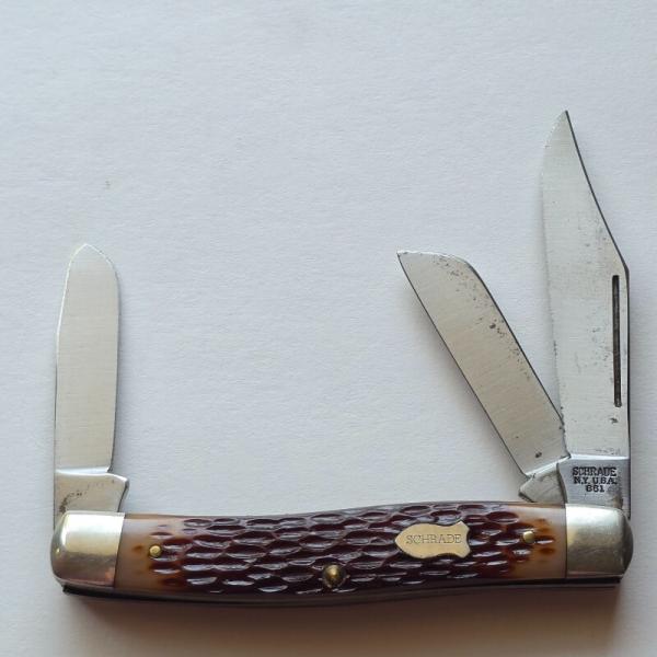 Vintage Schrade NY USA 881 Stockman Pocket Knife Jigged Delrin 3 Blade 4" Vintage Schrade NY USA 881 Stockman Pocket Knife Jigged Delrin 3 Blade 4"