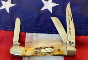 1980 Case xx Stockman Knife w Super Wide Fat Boy Stag Handles 75th Green Blade Etch -NOS