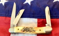 1980 Case xx Stockman Knife w/ Super Wide, Fat Boy Stag Handles, 75th Green Blade Etch -NOS