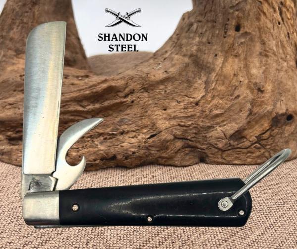 Navy Utility Folding Knife Stainless Steel Blade Black Synthetic Handle (180)