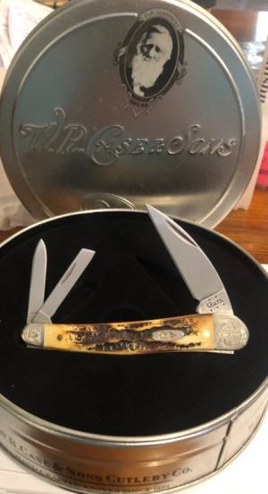 New In Original Tin2002 Case Bone Stag Seahorse with Scrolled Bolsters