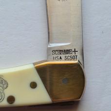 Vintage 1982 Schrade USA SC507 Scrimshaw Bighorn Ram Lockback Knife CIB Sheath
