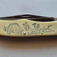 Vintage 1979 Schrade USA SC508 Scrimshaw Grizzly Bear Knife CIB Box Sheath