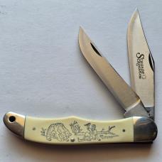Vintage 1979 Schrade USA SC508 Scrimshaw Grizzly Bear Knife CIB Box Sheath